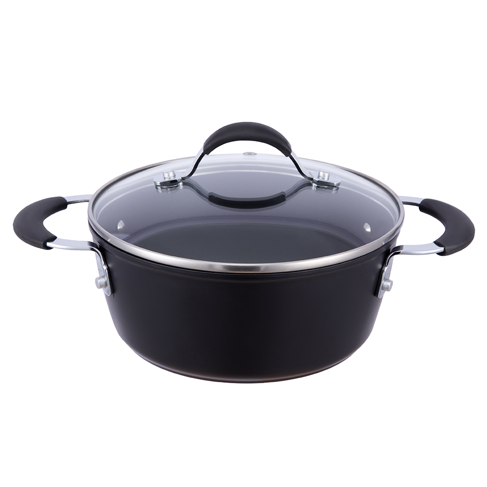 Panci aluminium anti lengket hitam 24*10.5cm dengan tutup kaca JY-GWQ-24105