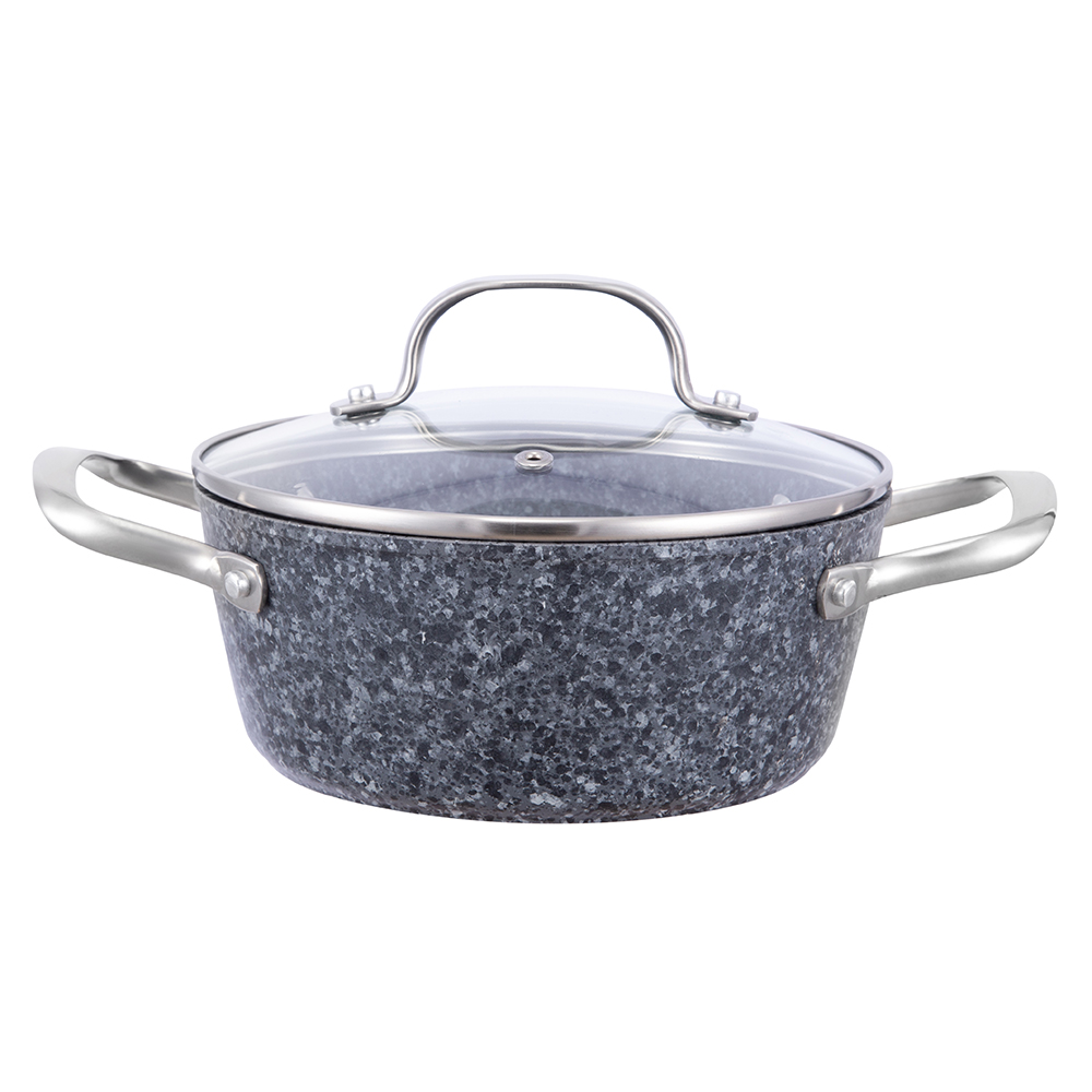 Panci aluminium anti lengket berlapis granit 20*8.5cm dengan tutup kaca JY-HGYG-2-2085