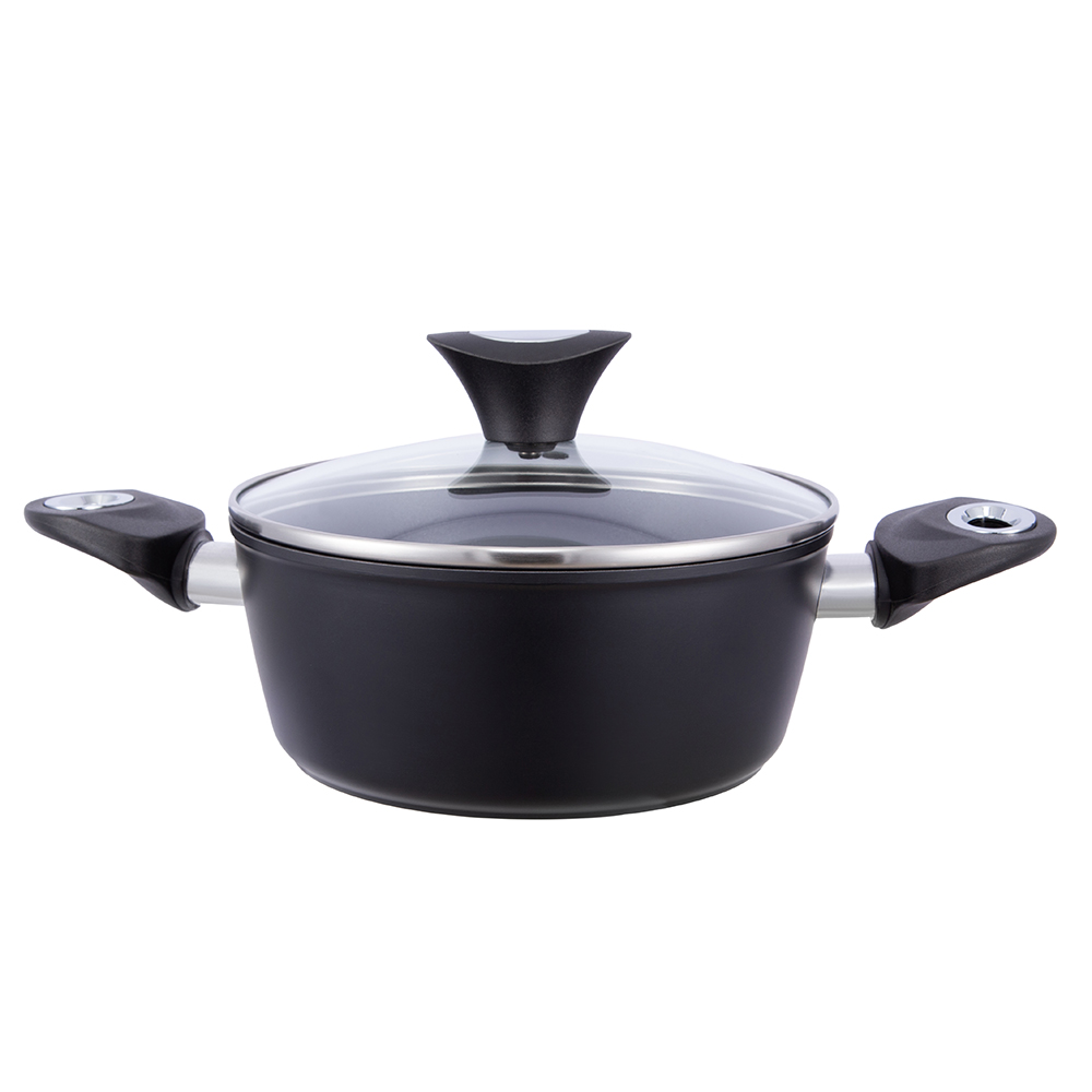 Panci aluminium anti lengket hitam 24*10.5cm dengan tutup kaca JY-GWQ-24105