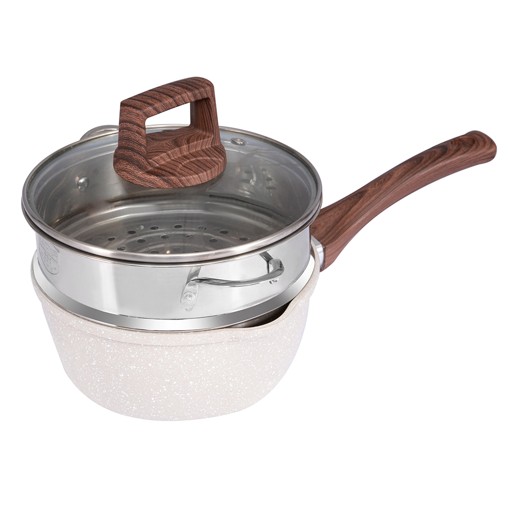 Panci Aluminium Pelapis Batu Obat Putih 18X8CM dengan Tutup Kaca DB-1808B